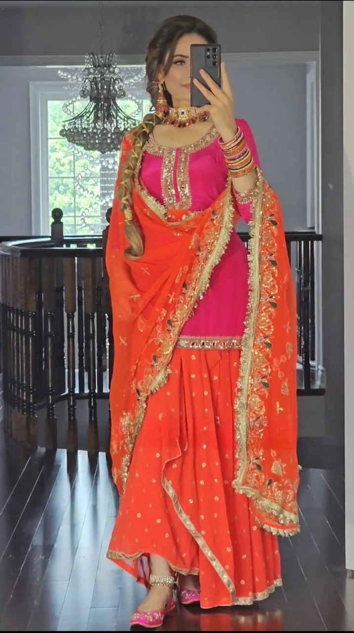 Two Colour Launching New Party Wear Look Top Dhoti Skirt and Dupatta Set - Image 4